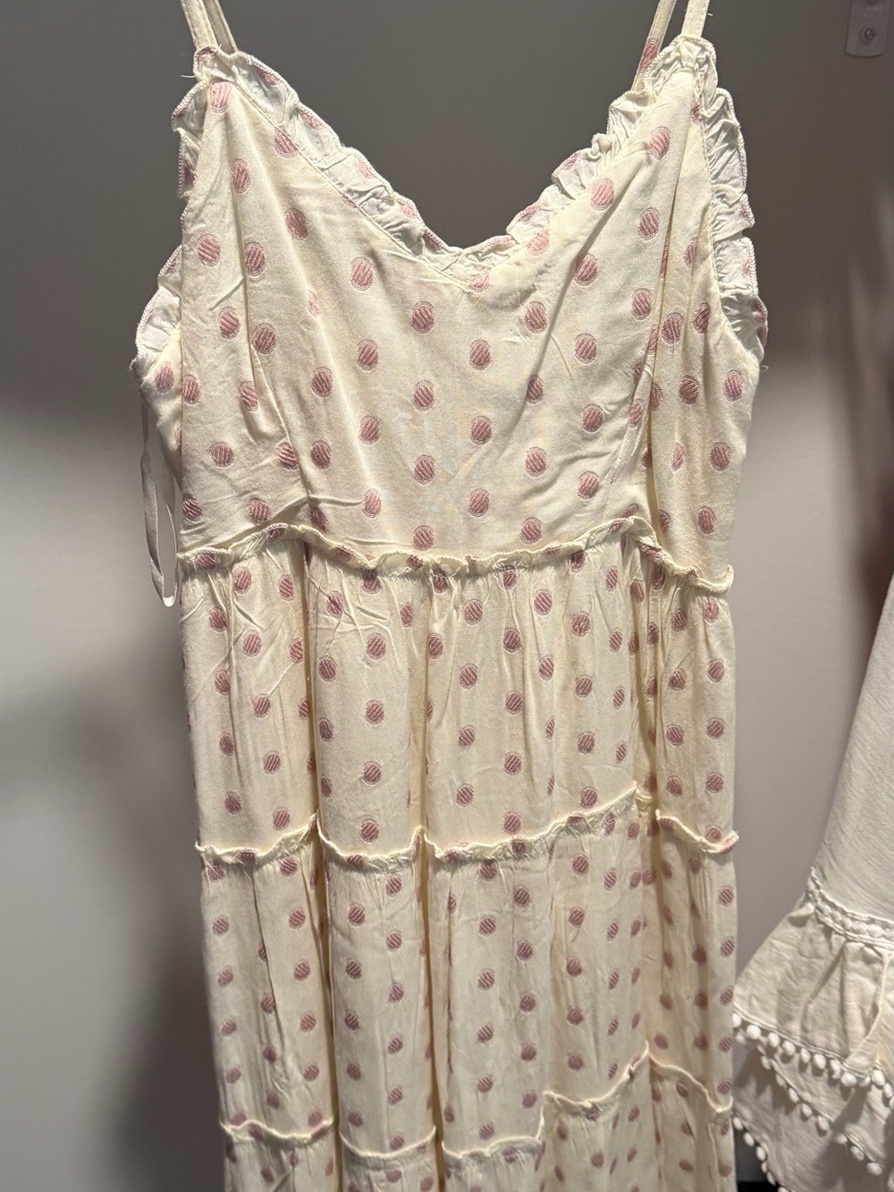 Cream Polka Dot Tiered Sundress with Pink Spots